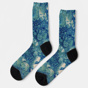 Blue Teal Green Marble Texture Socks
