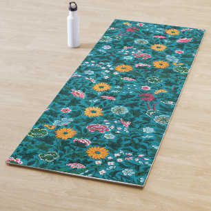 Blue Teal Green Red Pink Yellow Floral Pattern Yoga Mat