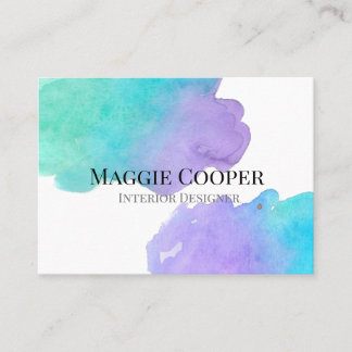 Blue teal green watercolor splash business card