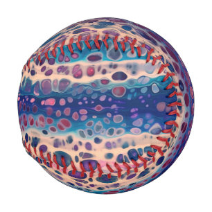 Blue Teal Lilac White Acrylic Abstract Fluid Art Baseball