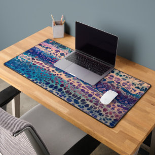 Blue Teal Lilac White Acrylic Abstract Fluid Art Desk Mat