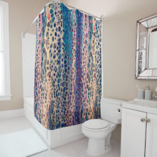 Blue Teal Lilac White Acrylic Abstract Fluid Art Shower Curtain