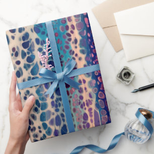 Blue Teal Lilac White Acrylic Abstract Fluid Art Wrapping Paper