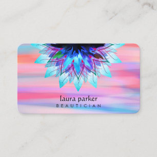 Blue Teal Lotus Flower Logo Massage Yoga Teacher Business Card