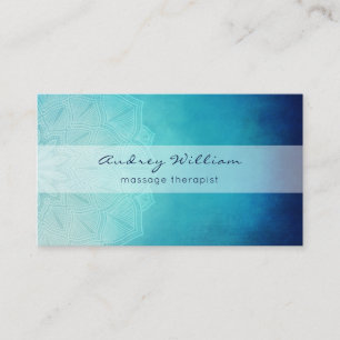 Blue Teal Mandala Lotus Flower Watercolor  Business Card