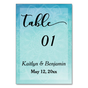 Blue/Teal Mandala Watercolor Wedding Table Number