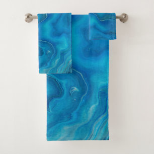 Blue & Teal Marble Agate Abstraction    Bath Towel Set