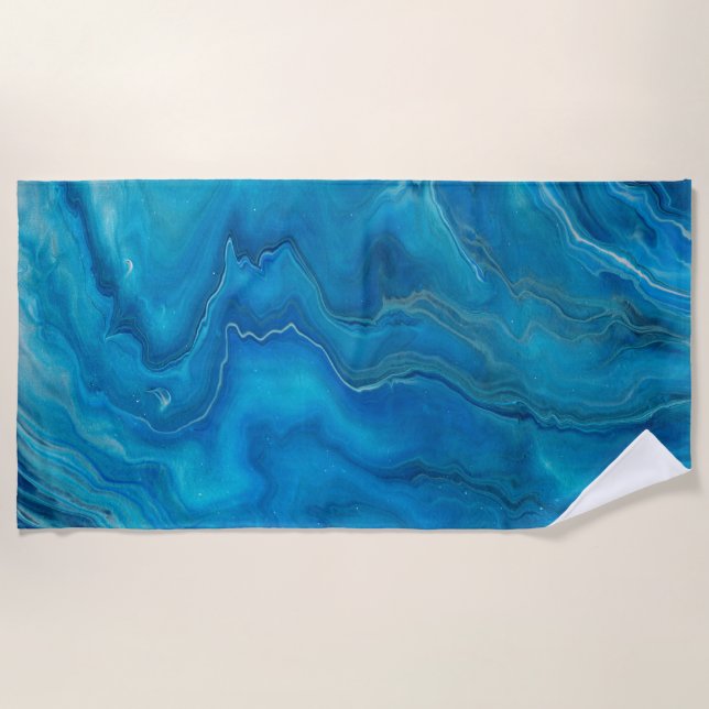Blue & Teal Marble Agate Abstraction    Beach Towel (Front)