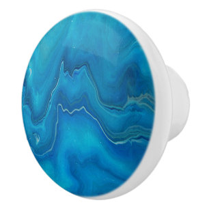 Blue & Teal Marble Agate Abstraction Ceramic Knob