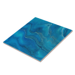 Blue & Teal Marble Agate Abstraction   Tile