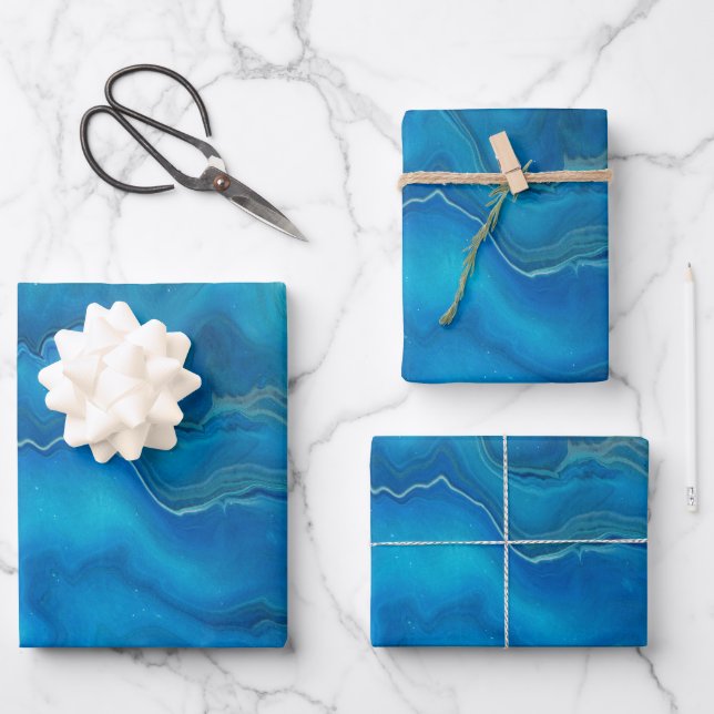 Blue & Teal Marble Agate Abstraction  Wrapping Paper Sheet (Front)