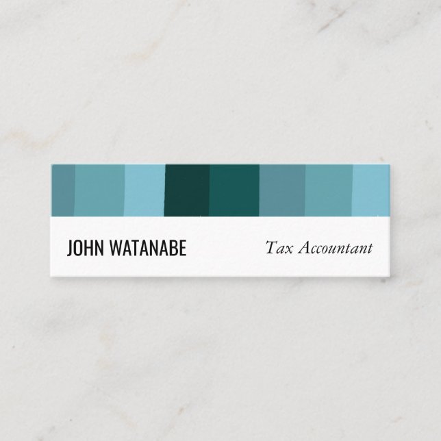 Blue Teal Minimalist Stripes Handmade Mini Business Card (Front)