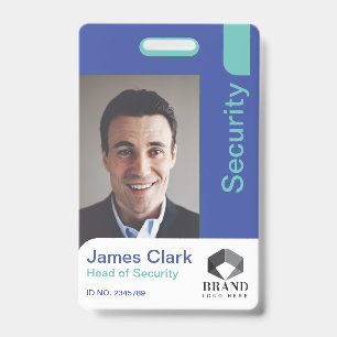 Blue & Teal Modern & Minimal Security Photo ID Badge