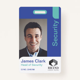 Blue & Teal Modern & Minimal Security Photo ID ID Badge