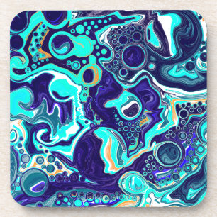 Blue Teal Ocean Swirls Fluid Art Coaster