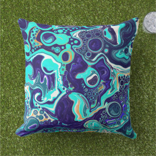  Blue Teal Ocean Swirls Fluid Art  Cushion