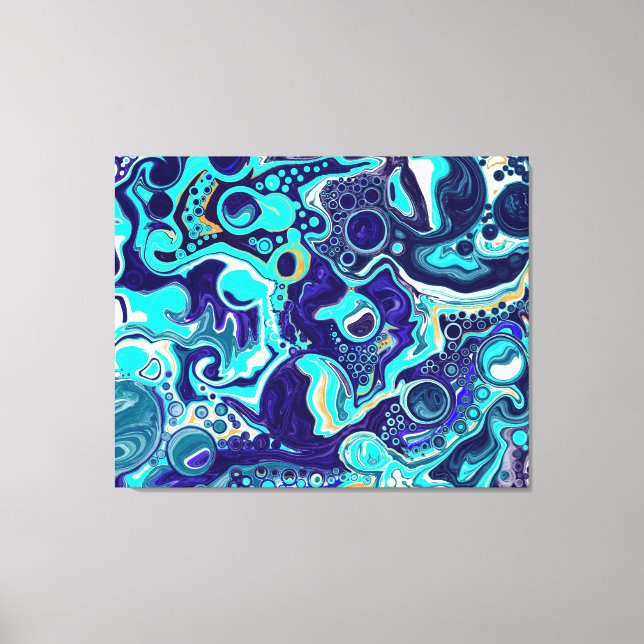  Blue Teal Ocean Swirls Marble Fluid Art Canvas Print (Front)