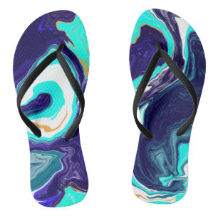 Blue Teal Ocean Swirls Marble Fluid Art    Jandals