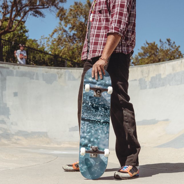 Blue Teal Oceanic Glitter Glam 1 Skateboard (Outdoor 2)
