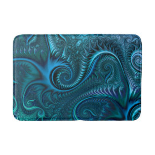 Blue & Teal Octopus Tentacles Spiral Pattern Bath Mat