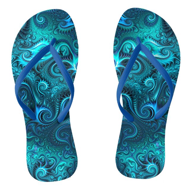 Blue & Teal Octopus Tentacles Spiral Pattern  Jandals (Footbed)