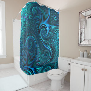 Blue & Teal Octopus Tentacles Spiral Pattern Shower Curtain