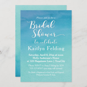 Blue & Teal Ombre Watercolor Bridal Shower Invitation