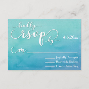 Blue & Teal Ombre Watercolor Modern Wedding RSVP
