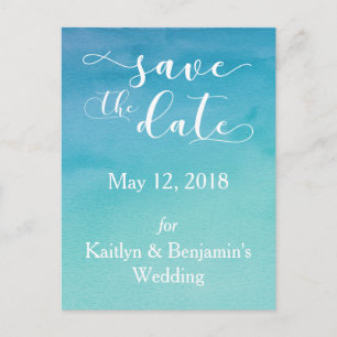 Blue & Teal Ombre Watercolor Save the Date 4 Announcement Postcard