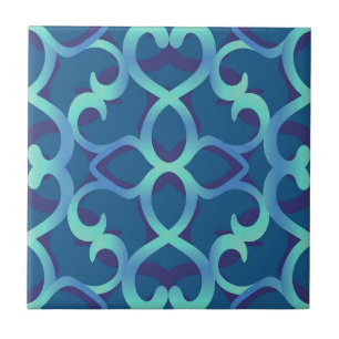 Blue Teal Openwork Lace Pattern Tile