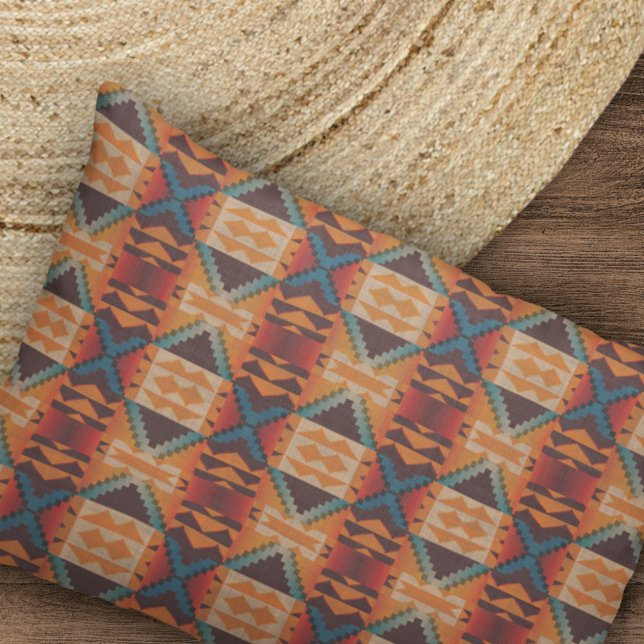 Blue Teal Orange Brown Red Tribal Pattern Pillowcase (Creator Uploaded)