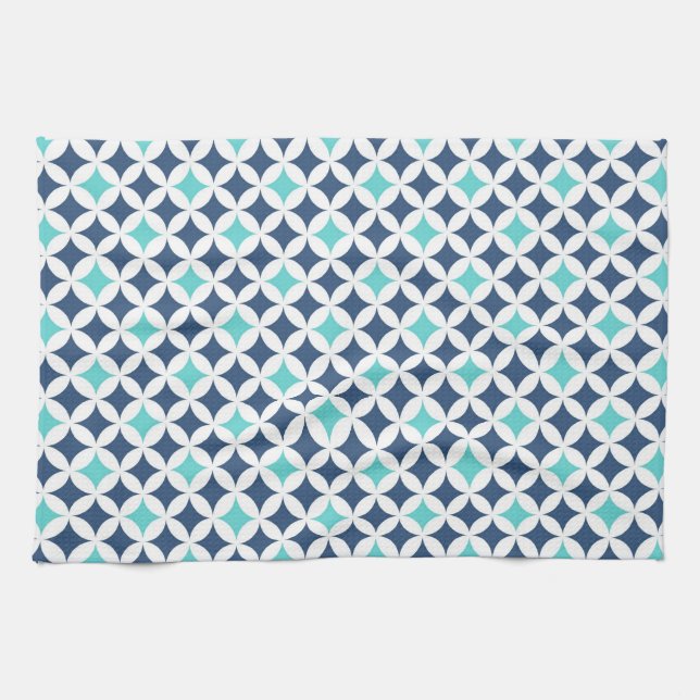Blue Teal Pattern Kitchen Cloth Towel (Horizontal)