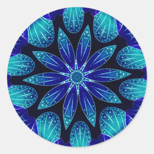 Blue & Teal Petals Mandala Classic Round Sticker