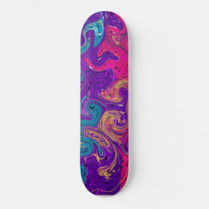 Blue, teal pink and purple Swirls Fluid art Skateboard