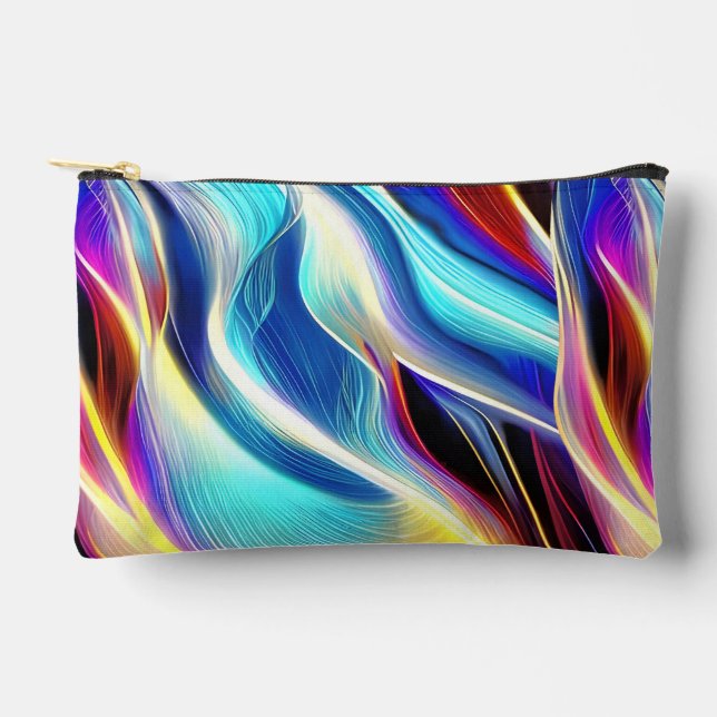Blue Teal Pink Yellow White Wavy Abstraction Accessory Pouch (Front)