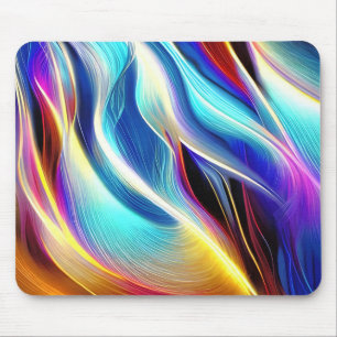 Blue Teal Pink Yellow White Wavy Abstraction Mouse Pad
