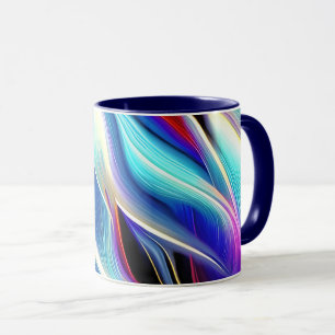 Blue Teal Pink Yellow White Wavy Abstraction Mug