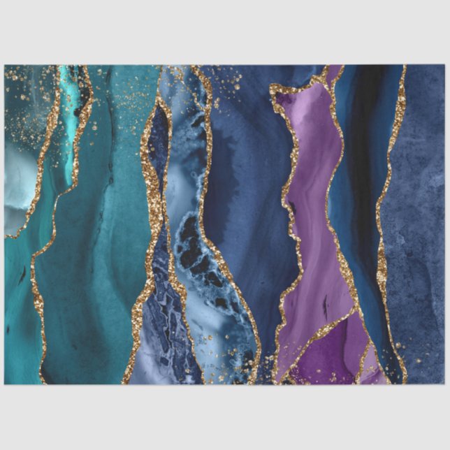 Blue/Teal/Purple Agate w/Gold Glitter Veins Tissue Paper (Front)