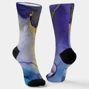 Blue, Teal, Purple and Gold Alcohol Ink Abstract Socks