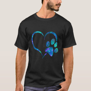 Blue teal purple Dog cat paw print heart puppy pet T-Shirt