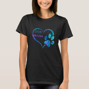 Blue teal purple Dog mama and paw print heart dogs T-Shirt