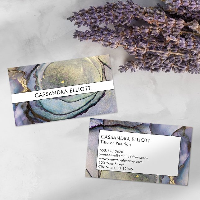 Blue Teal Purple & Gold Alcohol Ink Liquid Art Business Card (Creator Uploaded)