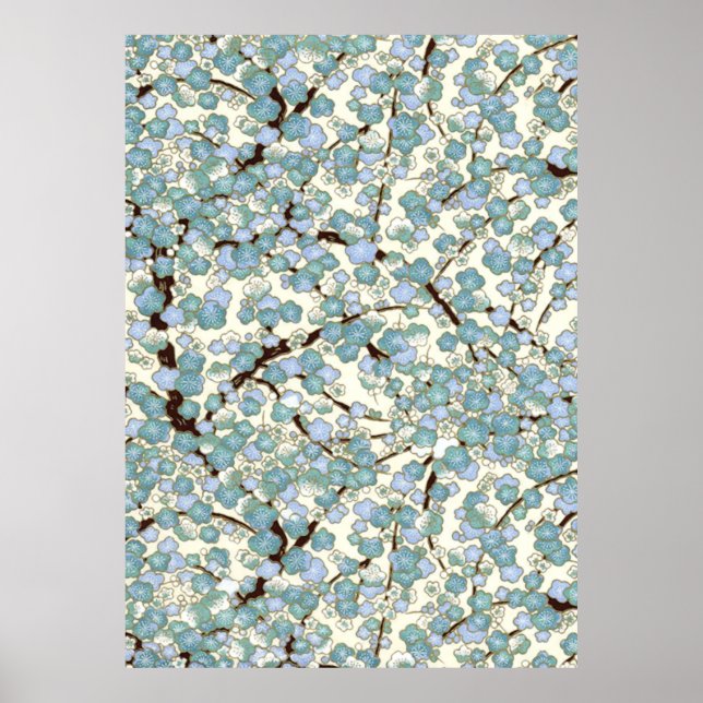 Blue Teal Sakura Fine Japanese Kimono Poster (Front)