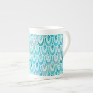 Blue Teal Shiny Mermaid Scales Fish Scales Bone China Mug