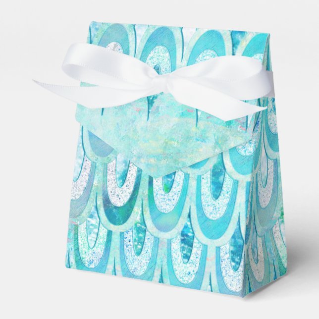 Blue Teal Shiny Mermaid Scales Fish Scales Favour Box (Front Side)