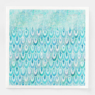 Blue Teal Shiny Mermaid Scales Fish Scales Napkin