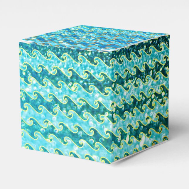 Blue Teal Sparkle Ocean Mermaid Waves Pattern Favour Box (Front Side)