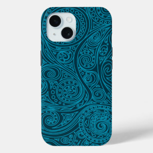 Blue Teal Spiral Pattern iPhone 15 Case