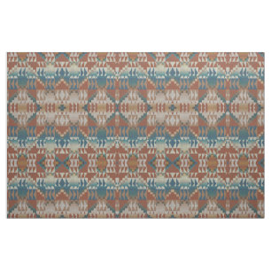 Blue Teal Taupe Burnt Orange Brown Ethnic Look Fabric