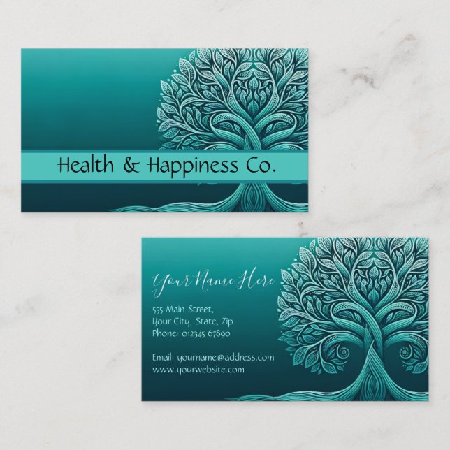 Blue Teal Tree of Life Business Card (Front/Back)